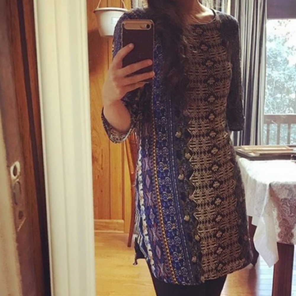 Giant bini 3/4 sleeve sheath abstract tunic